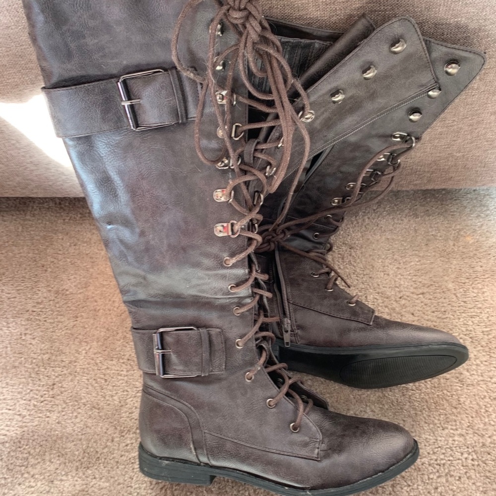 Brown knee high boots